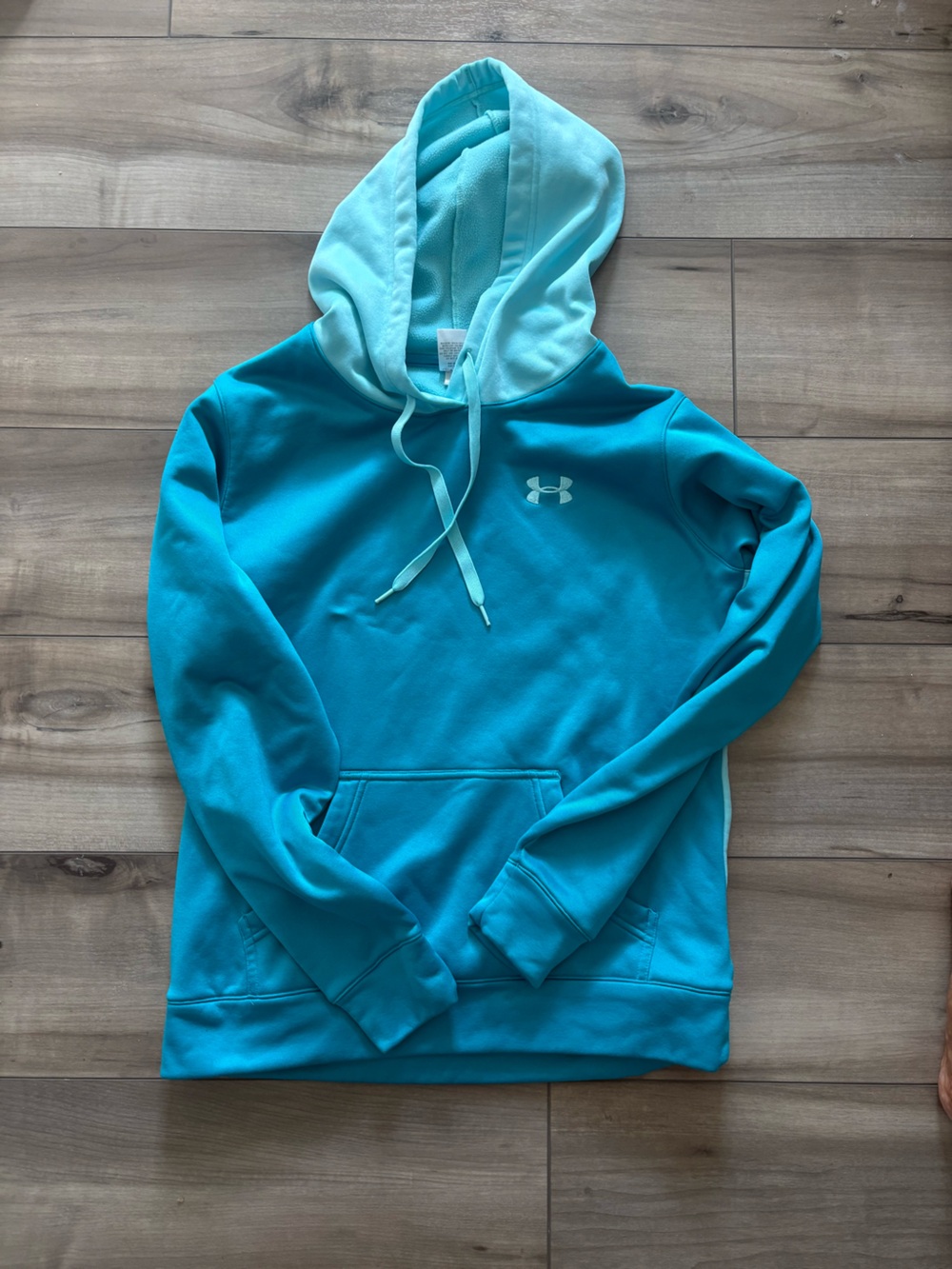 Under Armour Aqua Blue Pullover Hoodie with Light Blue Hood, size S